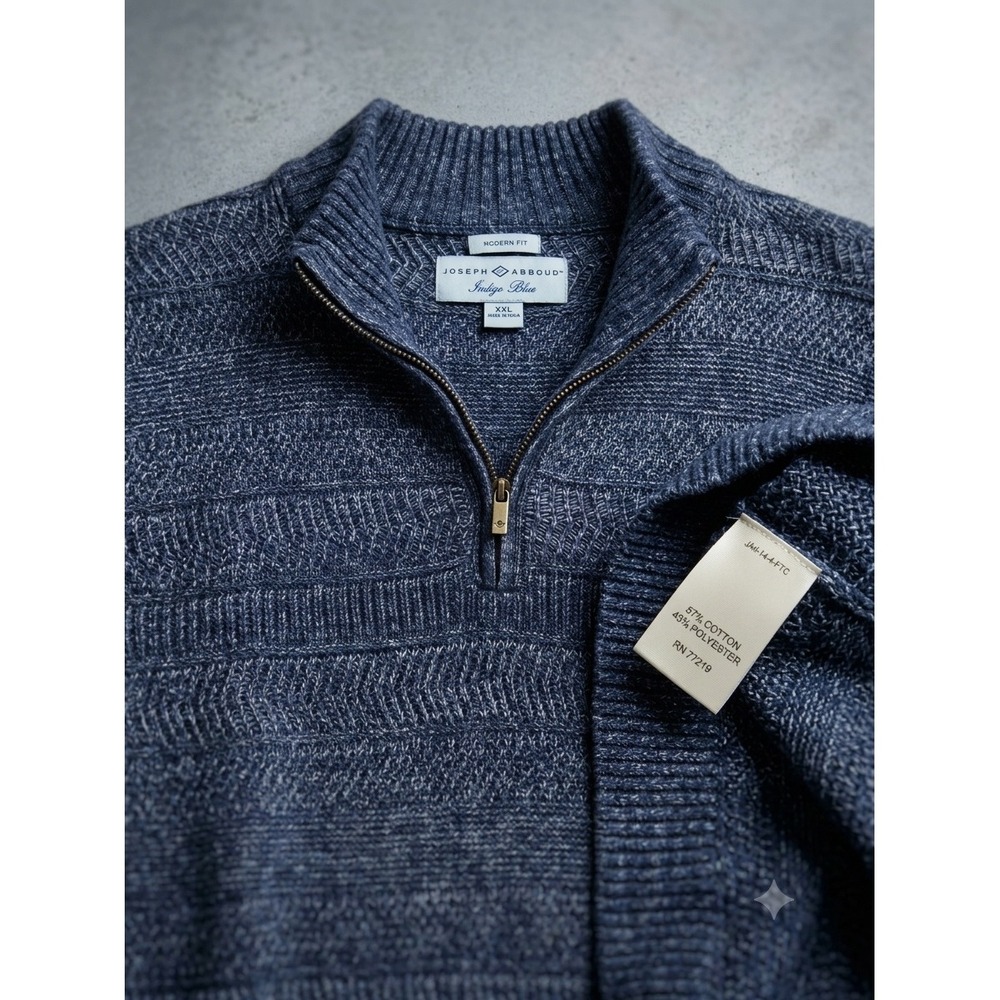 Joseph Abboud Indigo Blue Mens XXL Quarter Zip Sweater Modern Fit Blue Marl